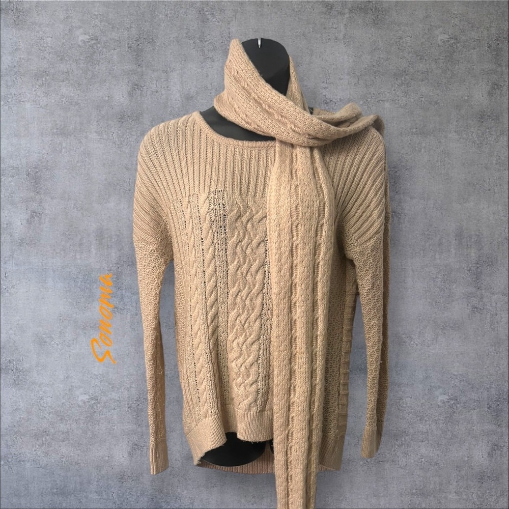 Sonoma cable Knit Sweater SZ L Women Blush Long Sleeve Lagenlook Officewear Fall